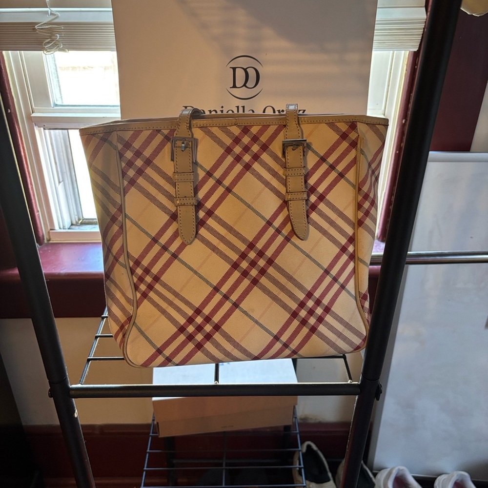 Burberry Blue Label Plaid Bag with Red Interior